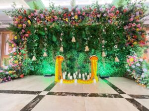 Oshwal centre Full floral arch foyer Sai_Mandap